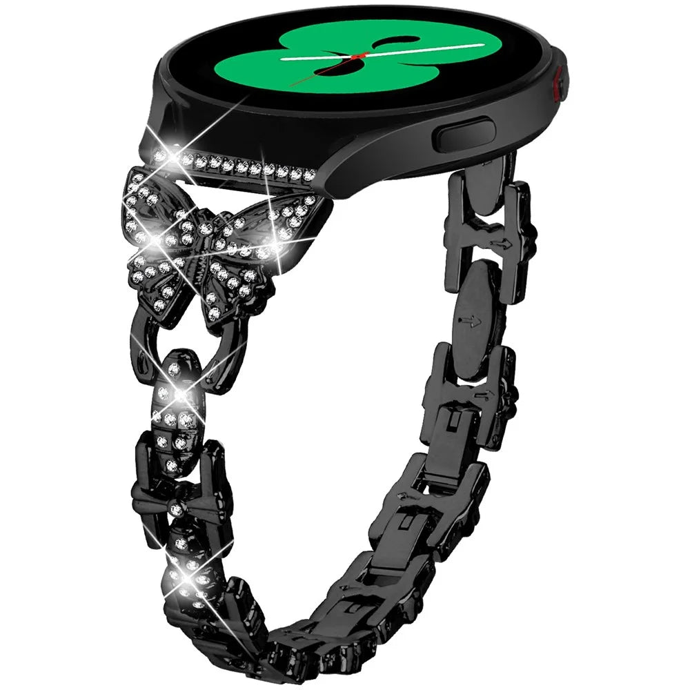 For Samsung Galaxy Watch7 44mm / 40mm Butterfly Bling Rhinestone Decor Watch Band Metal Bracelet - Black - 2