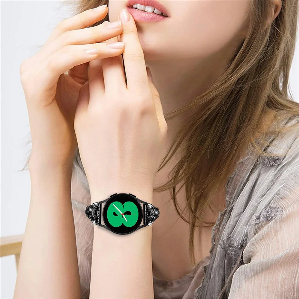 For Samsung Galaxy Watch7 44mm / 40mm Butterfly Bling Rhinestone Decor Watch Band Metal Bracelet - Black - 6