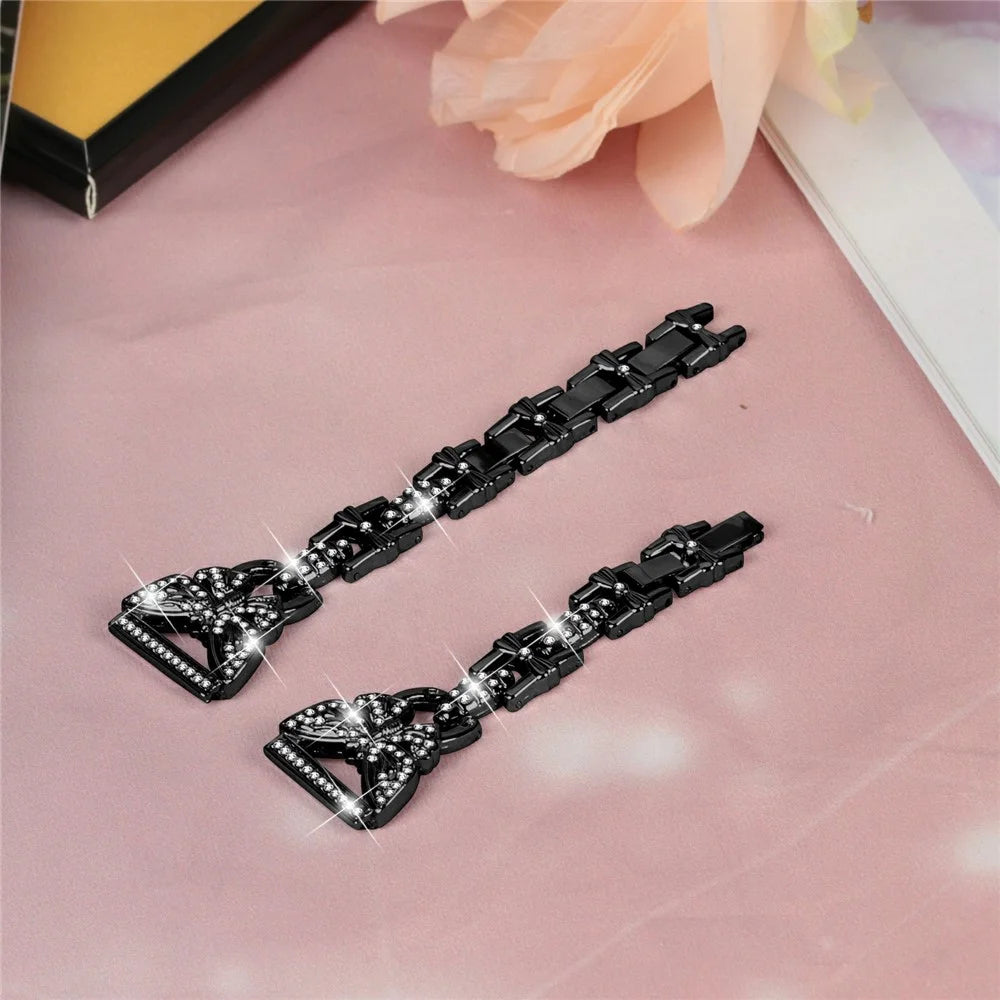 For Samsung Galaxy Watch7 44mm / 40mm Butterfly Bling Rhinestone Decor Watch Band Metal Bracelet - Black - 7