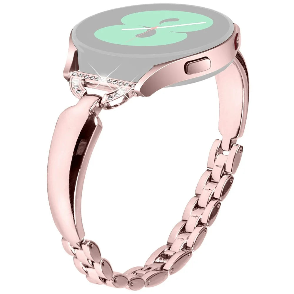 Watch Band for Samsung Galaxy Watch7 44mm / 40mm Replacement Strap D-Shape Rhinestone Decor Alloy Watch Band - Pink - 1