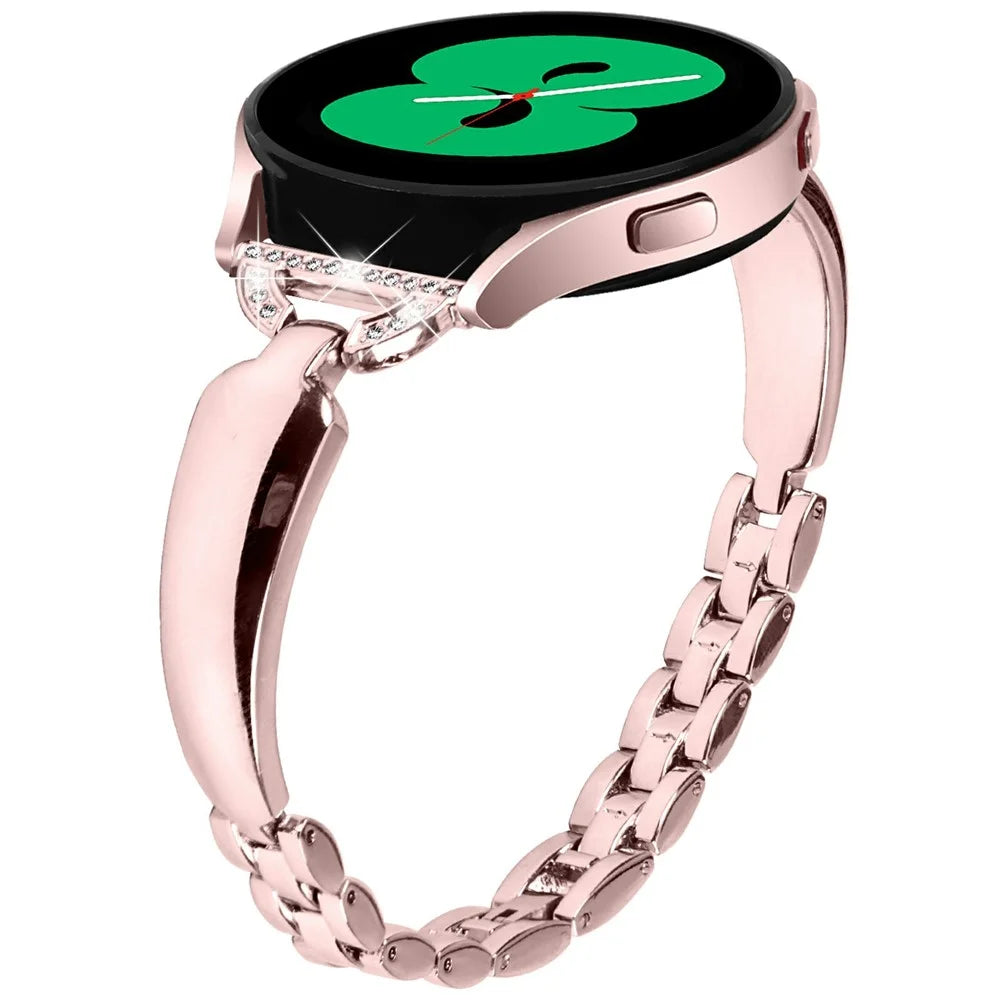 Watch Band for Samsung Galaxy Watch7 44mm / 40mm Replacement Strap D-Shape Rhinestone Decor Alloy Watch Band - Pink - 2
