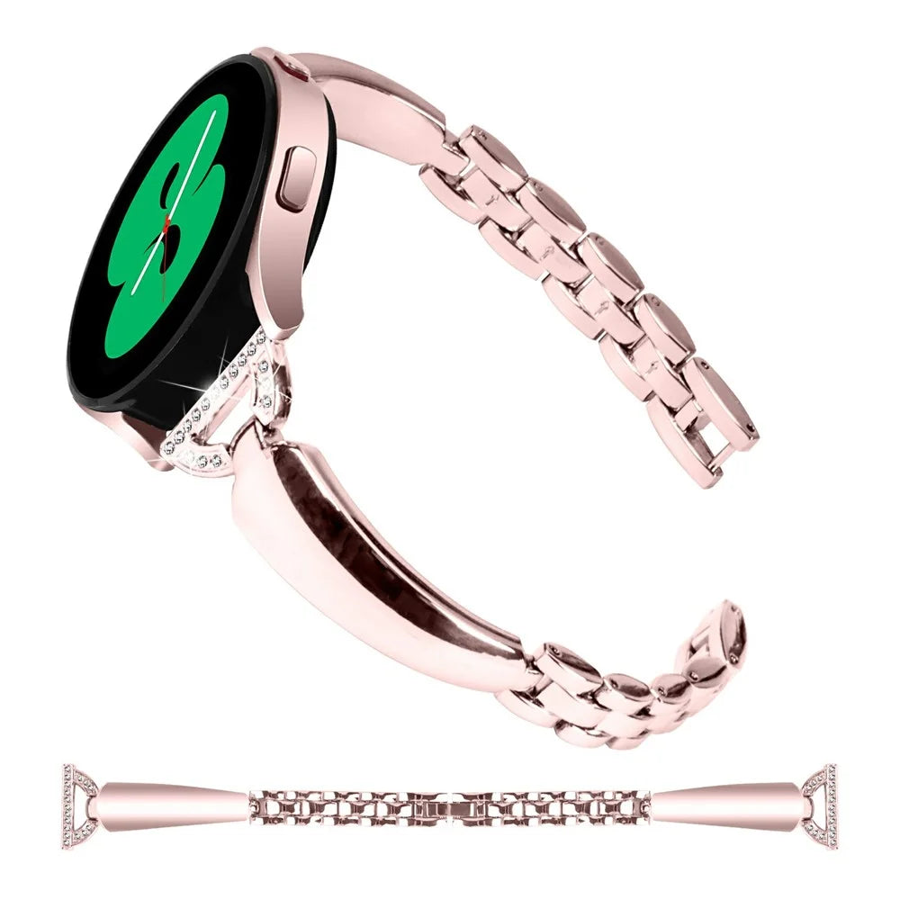 Watch Band for Samsung Galaxy Watch7 44mm / 40mm Replacement Strap D-Shape Rhinestone Decor Alloy Watch Band - Pink - 3