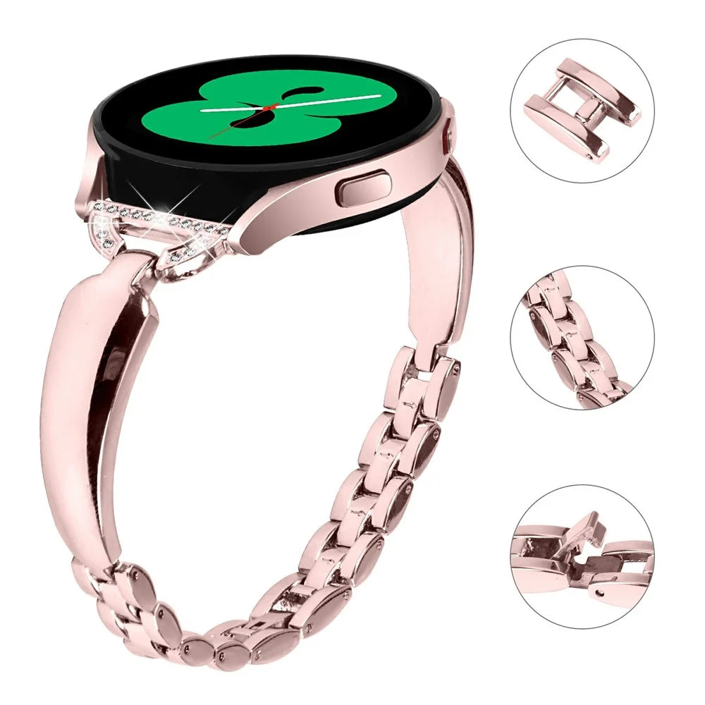 Watch Band for Samsung Galaxy Watch7 44mm / 40mm Replacement Strap D-Shape Rhinestone Decor Alloy Watch Band - Pink - 4