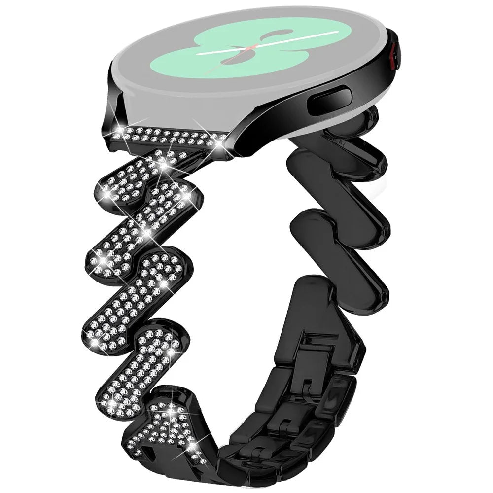 For Samsung Galaxy Watch7 44mm / 40mm Alloy Strap Bling Rhinestone Decor Watch Band - Black - 1