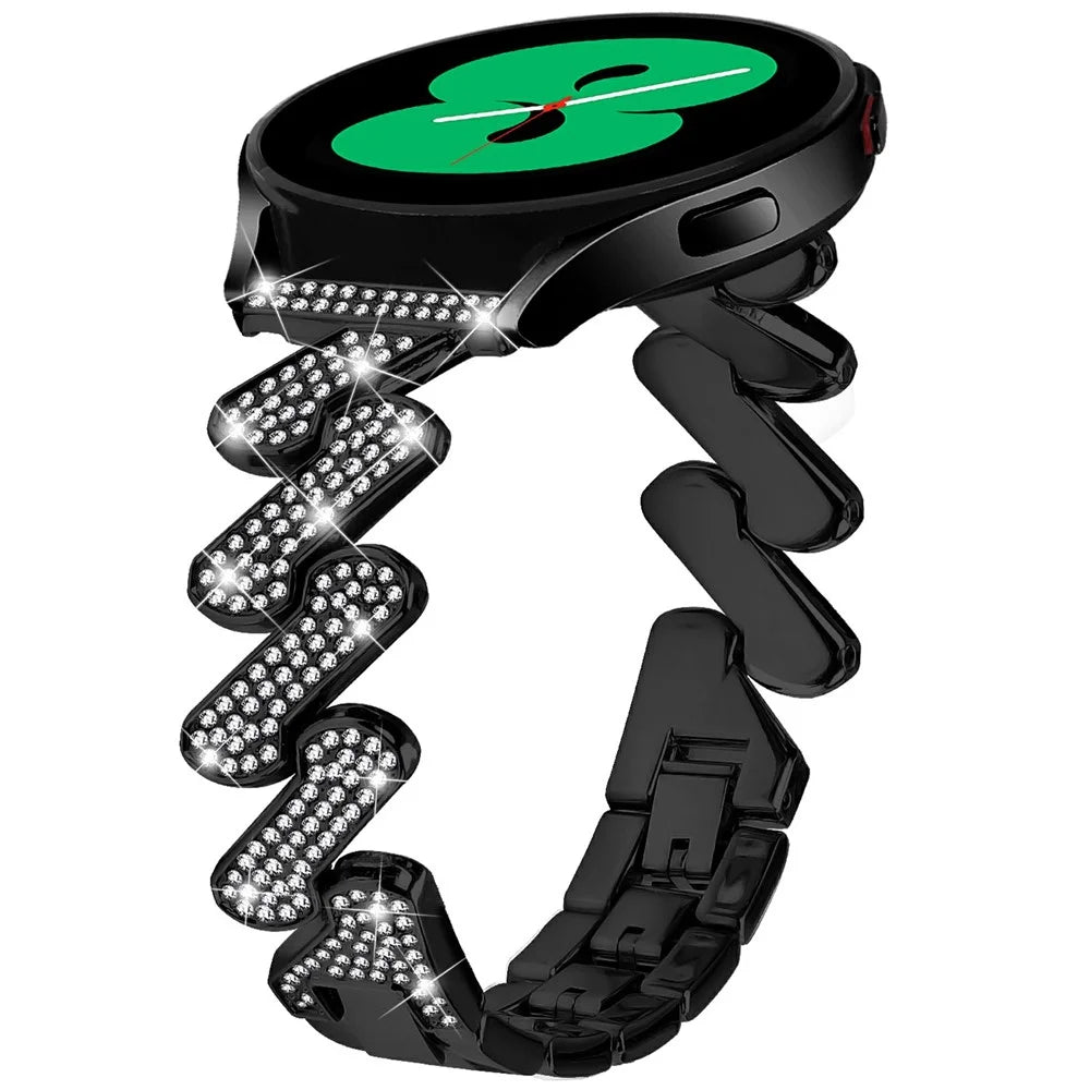 For Samsung Galaxy Watch7 44mm / 40mm Alloy Strap Bling Rhinestone Decor Watch Band - Black - 2