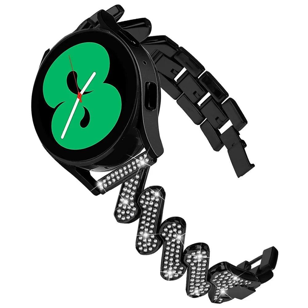 For Samsung Galaxy Watch7 44mm / 40mm Alloy Strap Bling Rhinestone Decor Watch Band - Black - 3