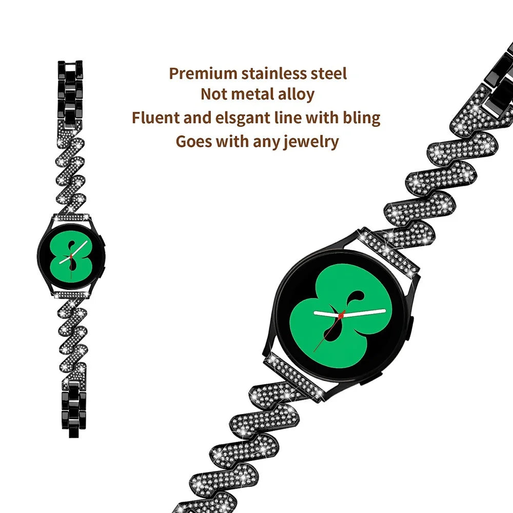 For Samsung Galaxy Watch7 44mm / 40mm Alloy Strap Bling Rhinestone Decor Watch Band - Black - 4