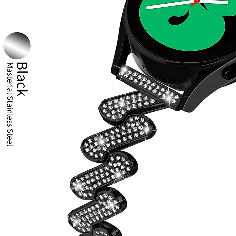 For Samsung Galaxy Watch7 44mm / 40mm Alloy Strap Bling Rhinestone Decor Watch Band - Black - 5