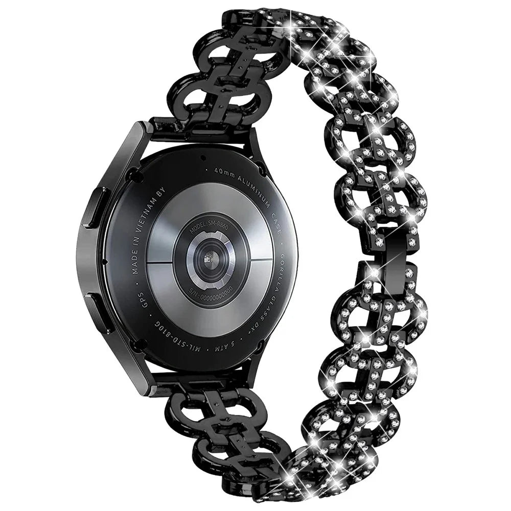 For Samsung Galaxy Watch7 44mm / 40mm Alloy Band Gourd Design Bling Watch Strap Replacement Bracelet - Black - 1