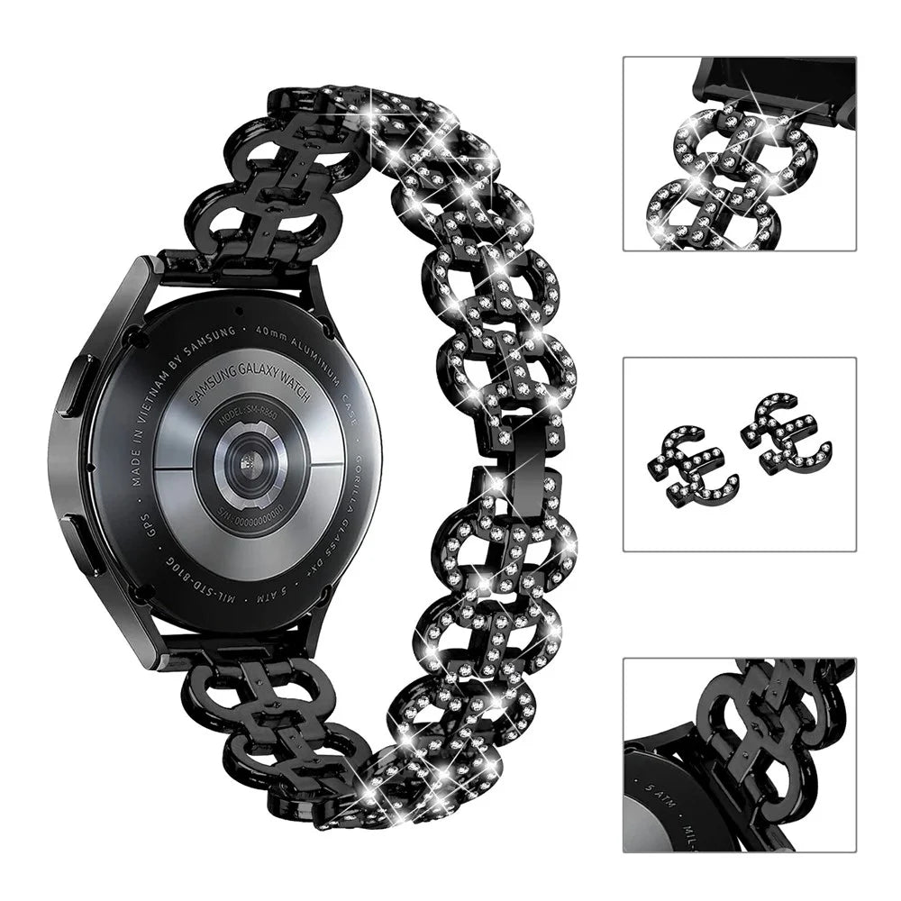 For Samsung Galaxy Watch7 44mm / 40mm Alloy Band Gourd Design Bling Watch Strap Replacement Bracelet - Black - 4
