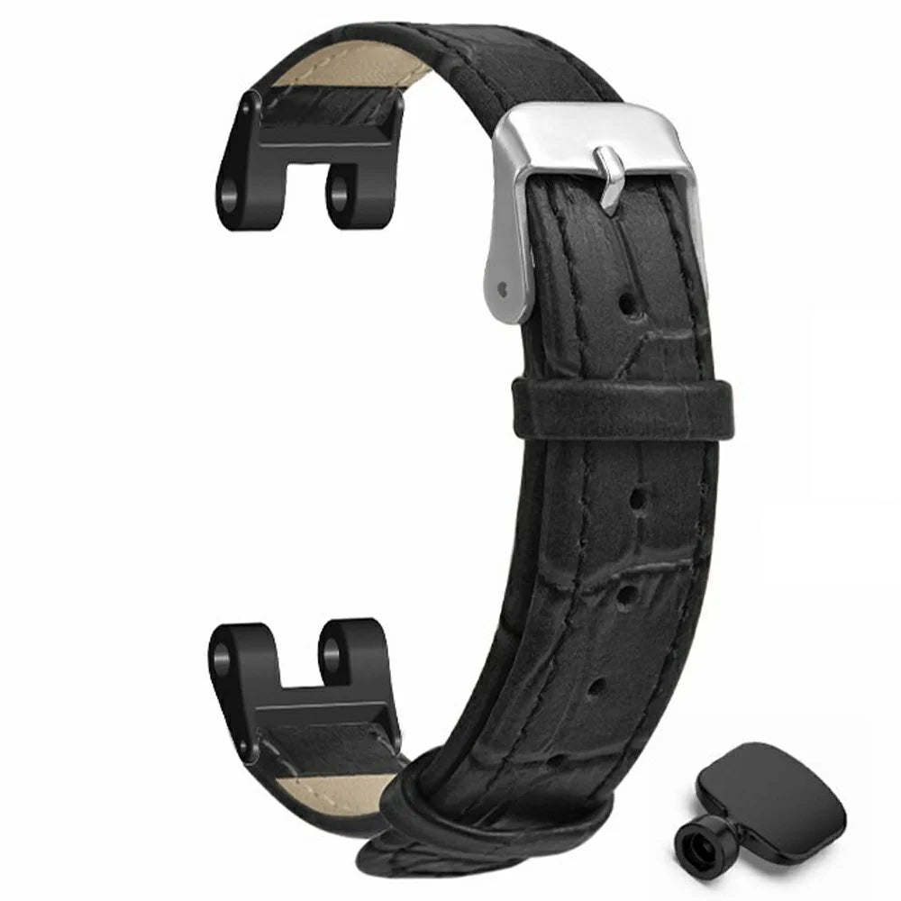 For Garmin Lily Watch Band Bamboo Texture PU Leather Adjustable Strap - Black - 1