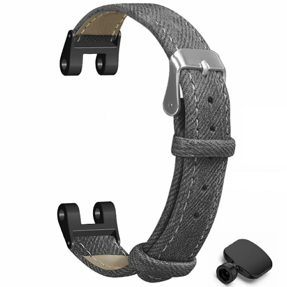 For Garmin Lily Watch Band Denim Texture PU Leather Adjustable Strap - Grey - 1
