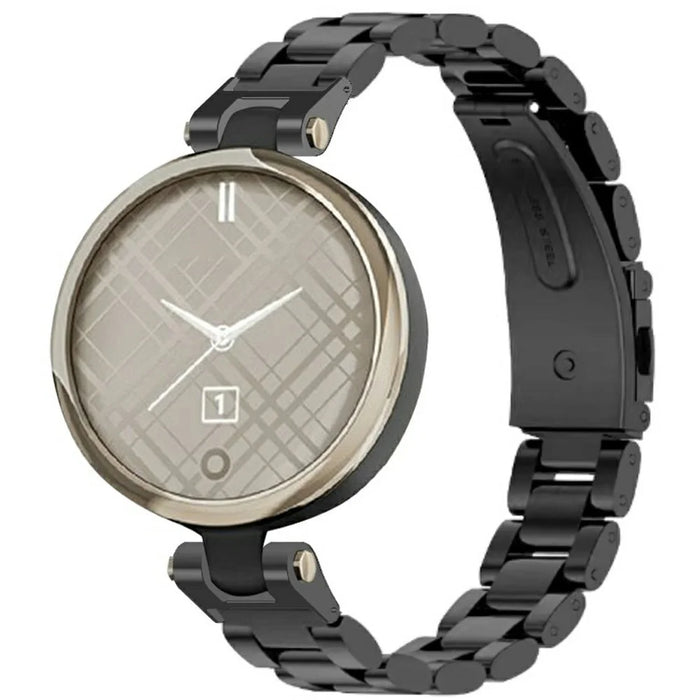 For Garmin Lily Watch Band Three Bead Solid Stainless Steel Replacement Strap - Black - 2