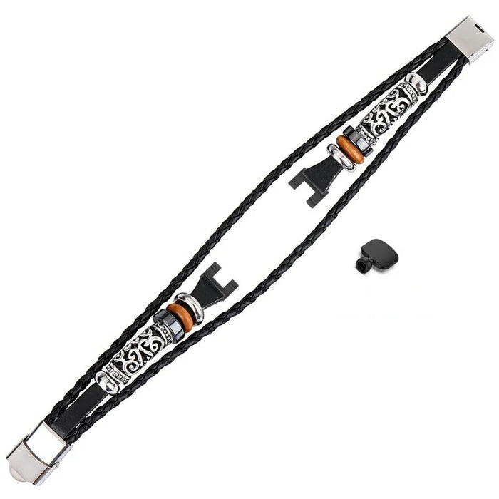 For Garmin Lily Ethnic Band Bracelet Leather+Metal Wrist Strap with Tool - Black - 1