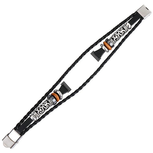 For Garmin Lily 2 Ethnic Band Bracelet Leather+Metal Wrist Strap - Black - 1