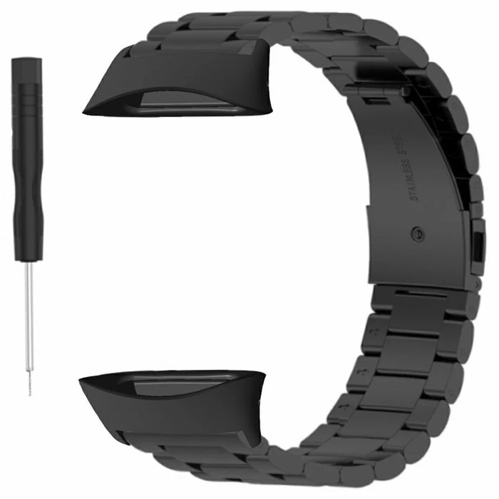 For Polar Vantage Watch Band Three Bead Solid Stainless Steel Replacement Strap - Black - 3