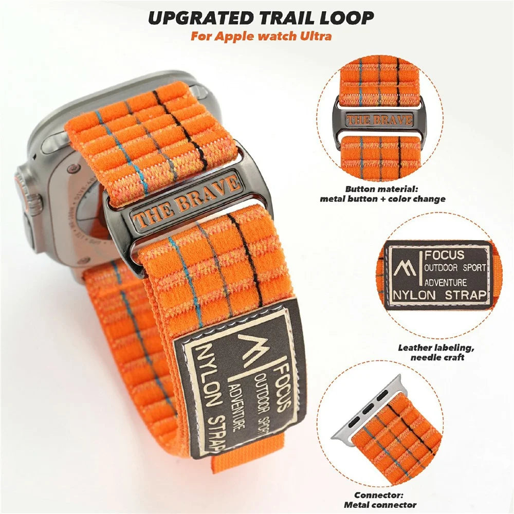 For Apple Watch Ultra 3 2 1 49mm / Series 11 10 46mm / 9 8 7 45mm / SE3 SE2 SE 6 5 4 44mm / 3 2 1 42mm Nylon Loop Watch Strap - Orange - 4