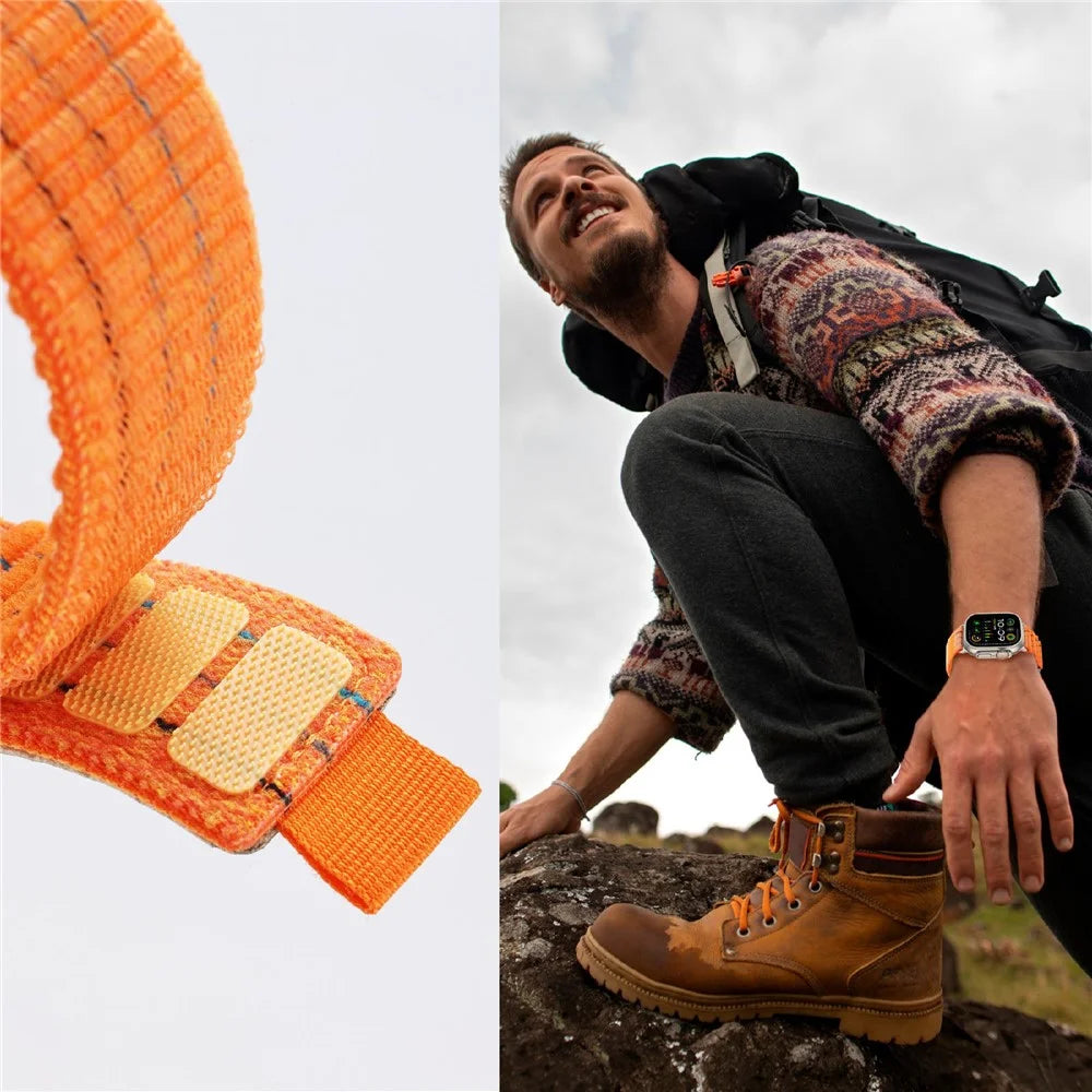 For Apple Watch Ultra 3 2 1 49mm / Series 11 10 46mm / 9 8 7 45mm / SE3 SE2 SE 6 5 4 44mm / 3 2 1 42mm Nylon Loop Watch Strap - Orange - 5