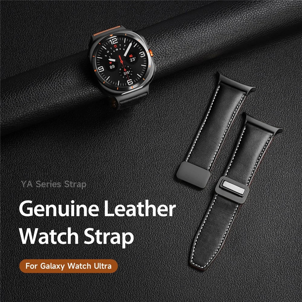 DUX DUCIS YA Series for Samsung Galaxy Watch Ultra2 47mm / Watch Ultra (2025) 47mm / Watch Ultra 47mm Genuine Cow Leather Strap Magnetic Band - Black - 4