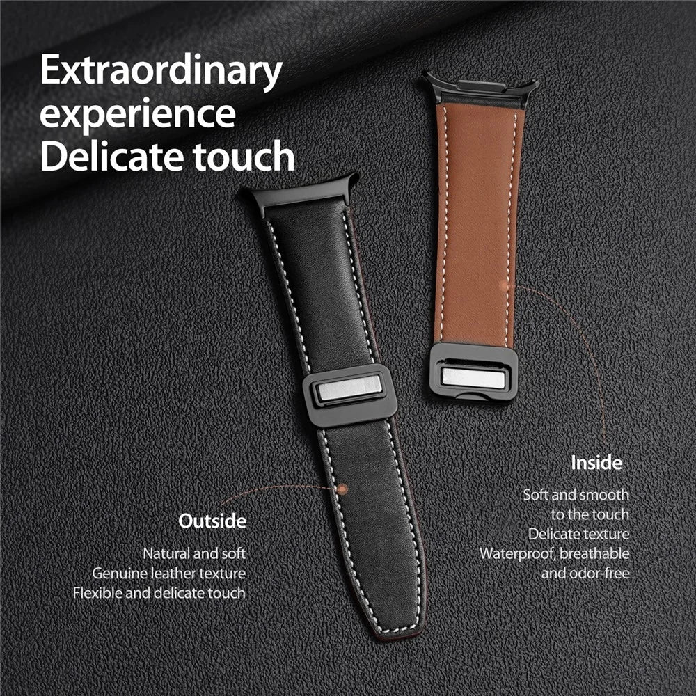 DUX DUCIS YA Series for Samsung Galaxy Watch Ultra2 47mm / Watch Ultra (2025) 47mm / Watch Ultra 47mm Genuine Cow Leather Strap Magnetic Band - Black - 6