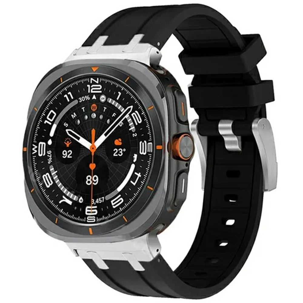 For Samsung Galaxy Watch Ultra2 47mm / Watch Ultra (2025) 47mm / Watch Ultra 47mm Watch Strap Replacement Silicone Watch Band - Silver+Black - 2