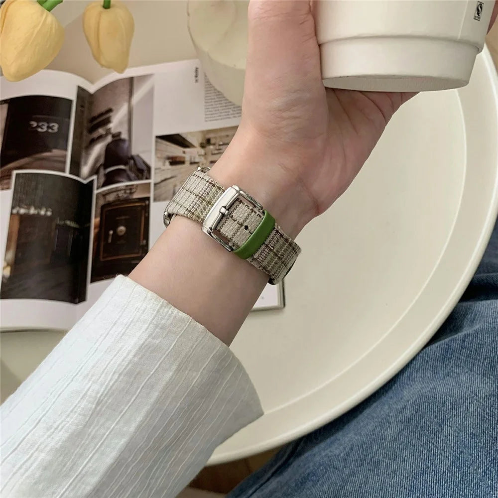 Plaid Woolen Strap for Apple Watch Series 11 10 42mm / 9 8 7 41mm / SE3 SE2 SE 6 5 4 40mm / 3 2 1 38mm - Style 7 - 4