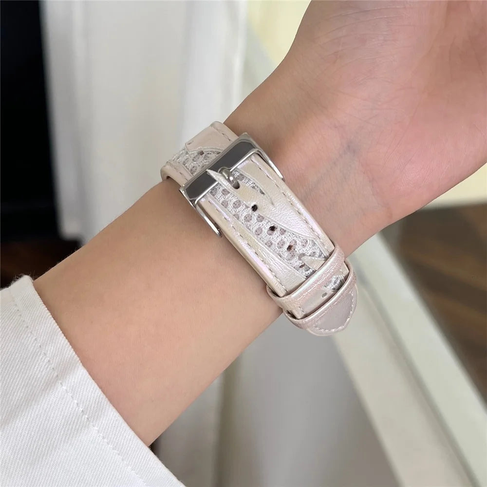 Mesh + Leather Strap for Apple Watch Series 11 10 42mm / 9 8 7 41mm / SE3 SE2 SE 6 5 4 40mm / 3 2 1 38mm - White - 3