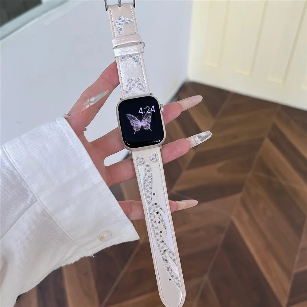 Mesh + Leather Strap for Apple Watch Series 11 10 42mm / 9 8 7 41mm / SE3 SE2 SE 6 5 4 40mm / 3 2 1 38mm - White - 5