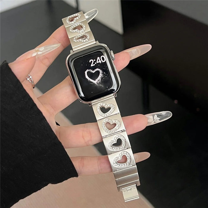 Hollow Heart Metal Strap for Apple Watch Series 11 10 42mm / 9 8 7 41mm / SE3 SE2 SE 6 5 4 40mm / 3 2 1 38mm - Starlight - 2