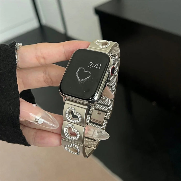 Hollow Heart Metal Strap for Apple Watch Series 11 10 42mm / 9 8 7 41mm / SE3 SE2 SE 6 5 4 40mm / 3 2 1 38mm - Starlight - 6