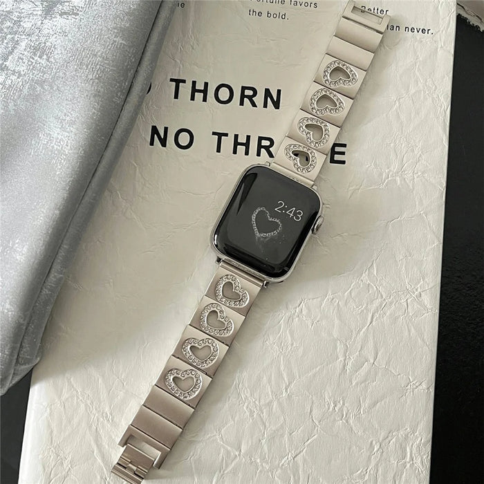 Hollow Heart Metal Strap for Apple Watch Series 11 10 42mm / 9 8 7 41mm / SE3 SE2 SE 6 5 4 40mm / 3 2 1 38mm - Starlight - 7