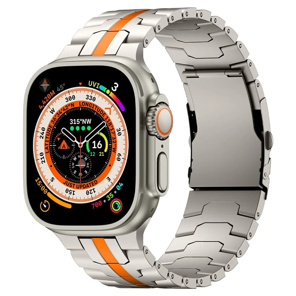 Metal Watch Strap for Apple Watch Ultra 3 2 1 49mm / Series 11 10 46mm / 9 8 7 45mm / SE3 SE2 SE 6 5 4 44mm / 3 2 1 42mm - Titanium+Orange - 2