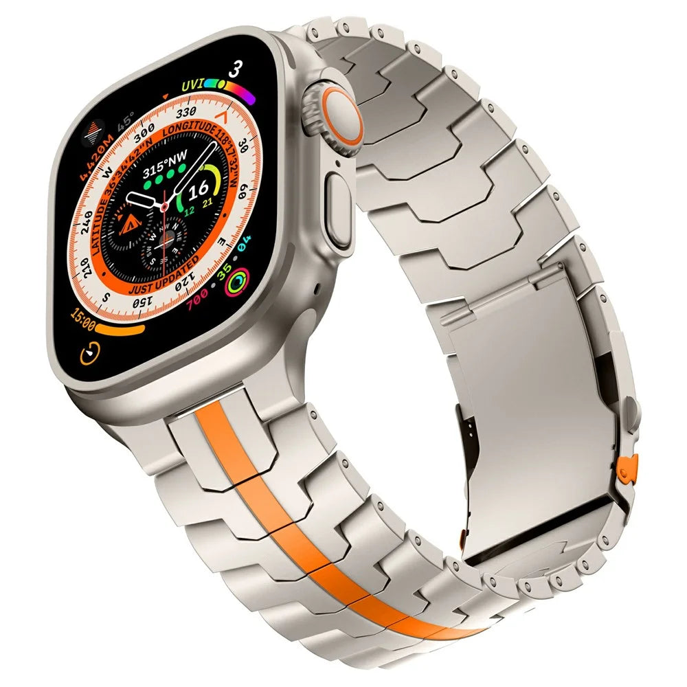 Metal Watch Strap for Apple Watch Ultra 3 2 1 49mm / Series 11 10 46mm / 9 8 7 45mm / SE3 SE2 SE 6 5 4 44mm / 3 2 1 42mm - Titanium+Orange - 3