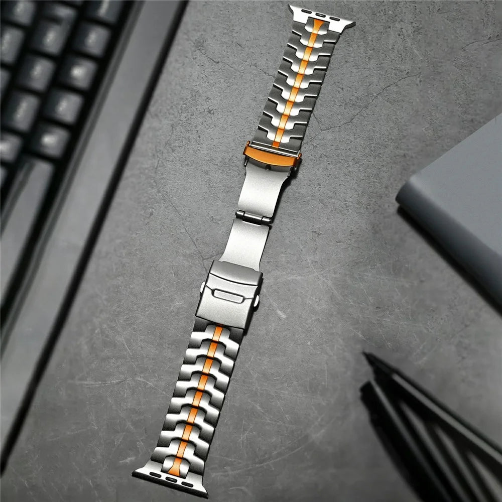 Metal Watch Strap for Apple Watch Ultra 3 2 1 49mm / Series 11 10 46mm / 9 8 7 45mm / SE3 SE2 SE 6 5 4 44mm / 3 2 1 42mm - Titanium+Orange - 6