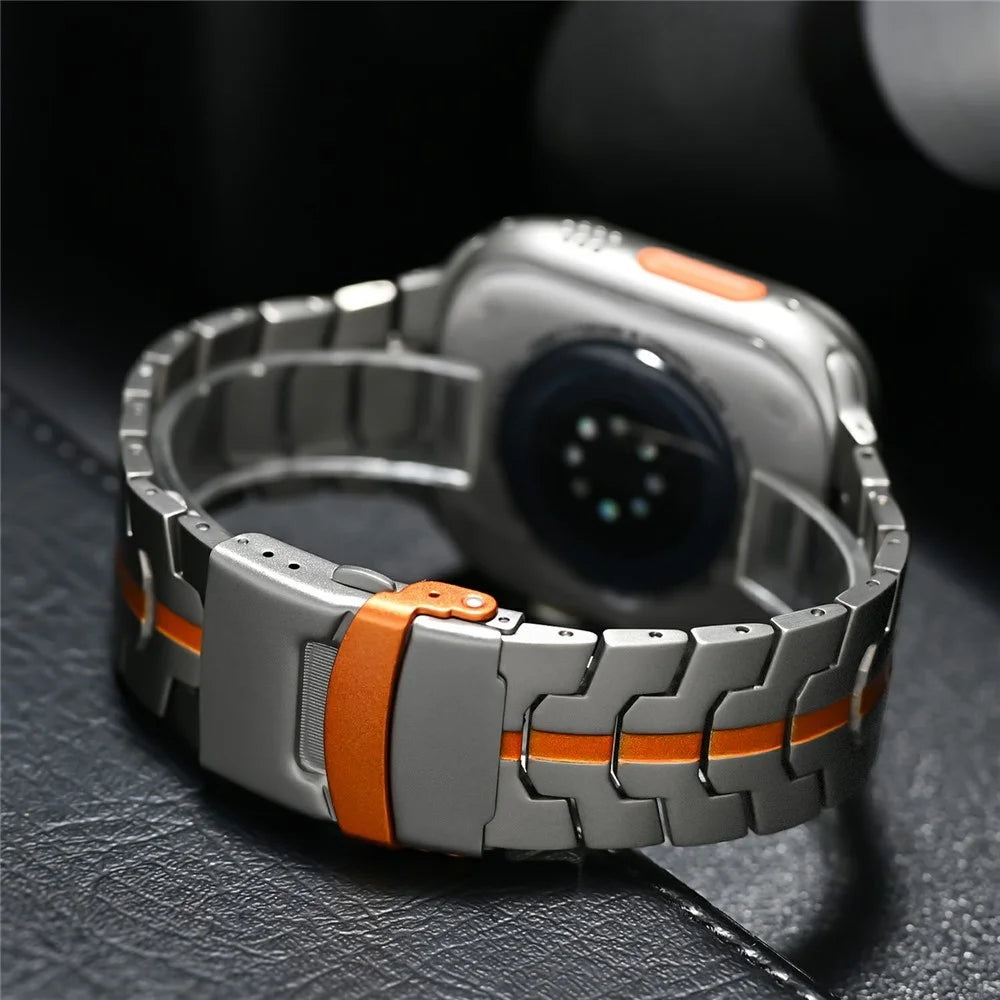 Titanium Alloy Watch Strap for Apple Watch Series 11 10 42mm / 9 8 7 41mm / SE3 SE2 SE 6 5 4 40mm / 3 2 1 38mm - Titanium+Orange - 5