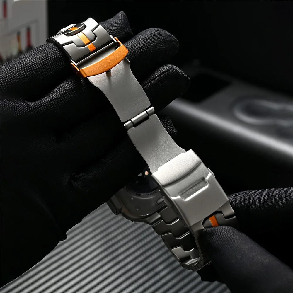 Titanium Alloy Watch Strap for Apple Watch Series 11 10 42mm / 9 8 7 41mm / SE3 SE2 SE 6 5 4 40mm / 3 2 1 38mm - Titanium+Orange - 7
