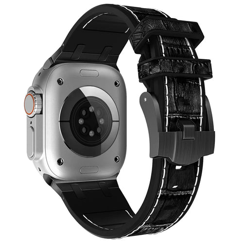 Silicone Band for Apple Watch Ultra 3 2 1 49mm / Series 11 10 46mm / 9 8 7 45mm / SE3 SE2 SE 6 5 4 44mm / 3 2 1 42mm - Black+White+Black - 1
