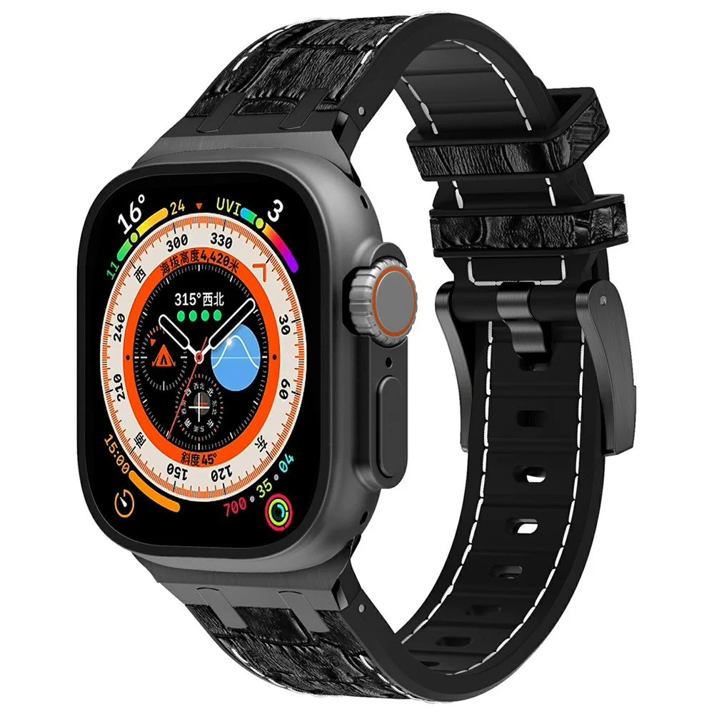 Silicone Band for Apple Watch Ultra 3 2 1 49mm / Series 11 10 46mm / 9 8 7 45mm / SE3 SE2 SE 6 5 4 44mm / 3 2 1 42mm - Black+White+Black - 2