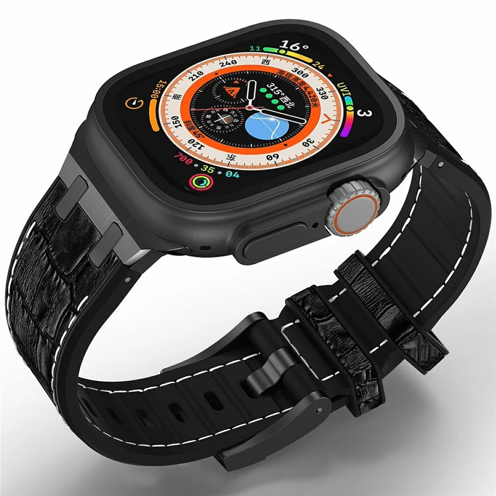 Silicone Band for Apple Watch Ultra 3 2 1 49mm / Series 11 10 46mm / 9 8 7 45mm / SE3 SE2 SE 6 5 4 44mm / 3 2 1 42mm - Black+White+Black - 4