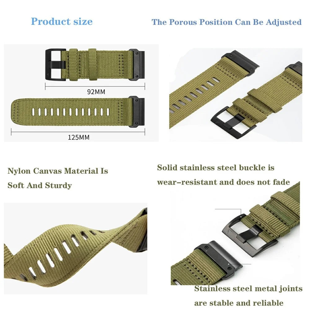 Watchband for Garmin Fenix 8 51mm / Enduro 3 / Instinct 2X Universal 26mm Quick Release Nylon Canvas Watch Strap - Olive Green - 5
