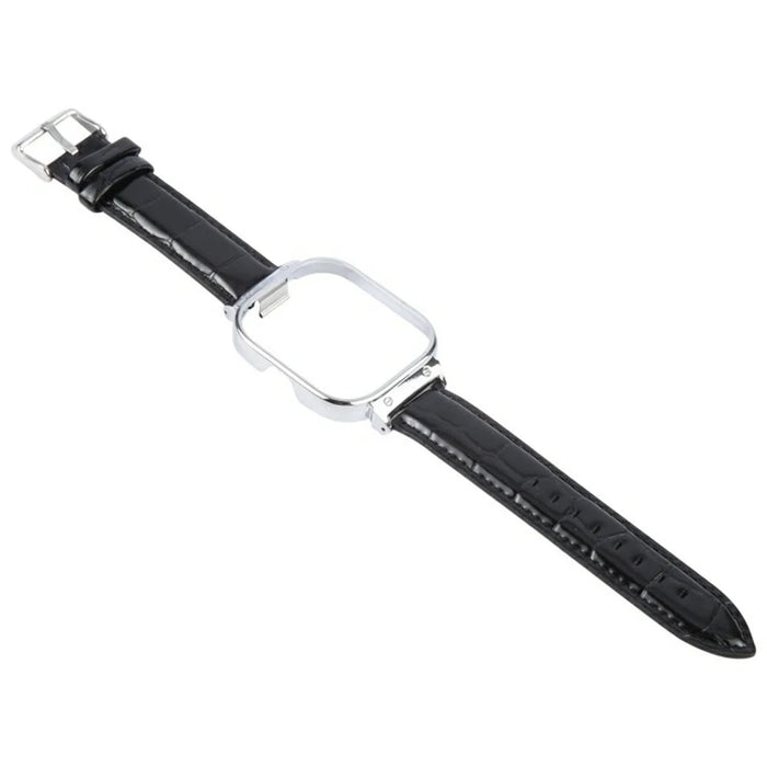 For Xiaomi Redmi Watch 4 Genuine Cow Leather Replacement Strap with Silver Metal Watch Case - Bamboo Joint Black - 3
