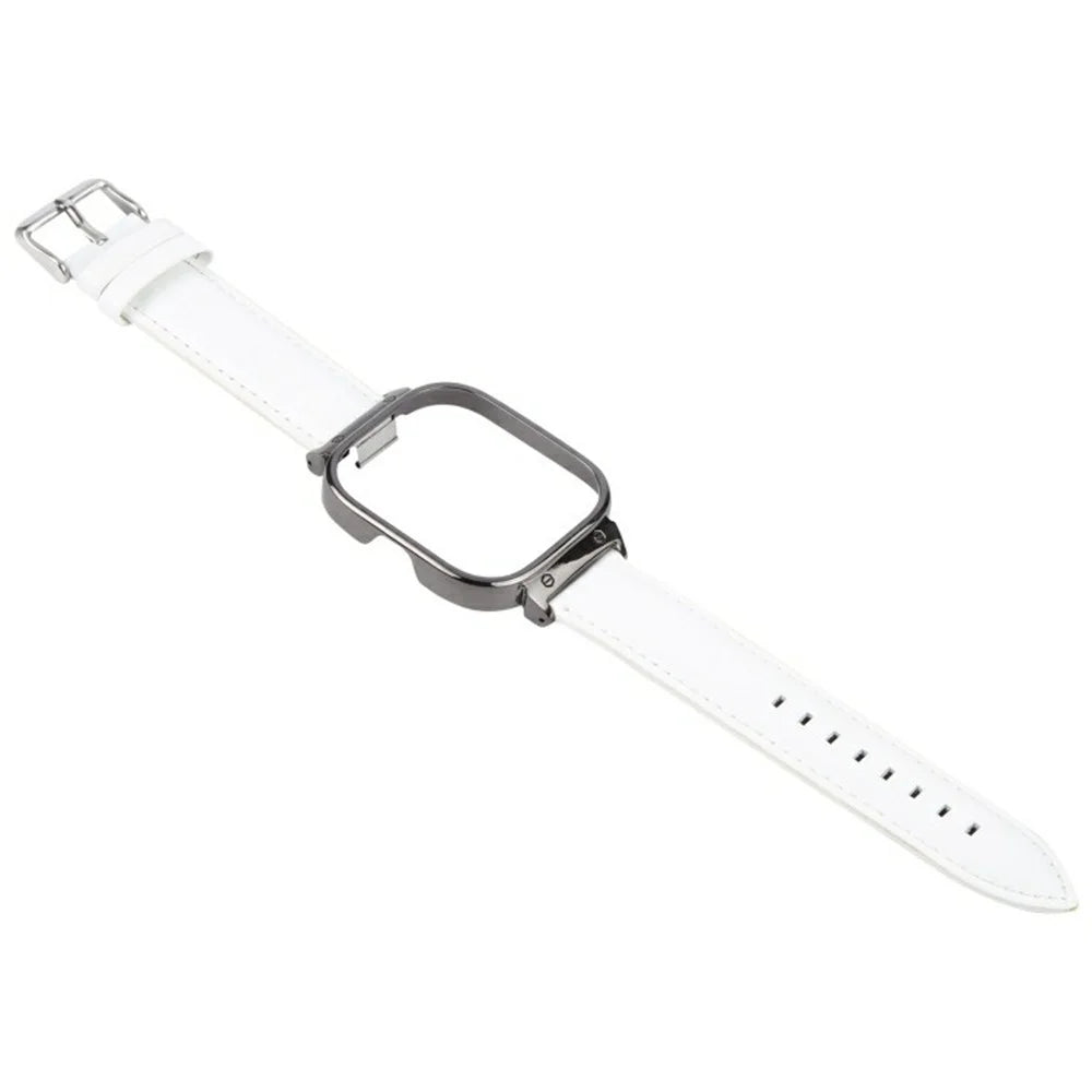 For Xiaomi Redmi Watch 4 Genuine Cow Leather Replacement Strap with Black Metal Watch Case - White - 3