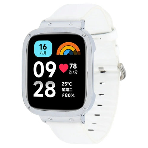 For Xiaomi Redmi Watch 3 Lite Genuine Cow Leather Replacement Strap with Metal Watch Case - White - 1