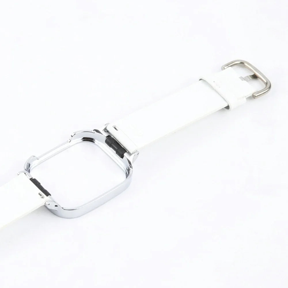 For Xiaomi Redmi Watch 3 Lite Genuine Cow Leather Replacement Strap with Metal Watch Case - White - 3