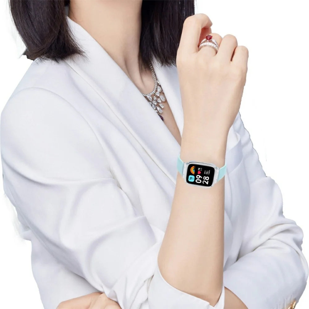 For Xiaomi Redmi Watch 3 Lite Genuine Cow Leather Replacement Strap with Metal Watch Case - White - 4