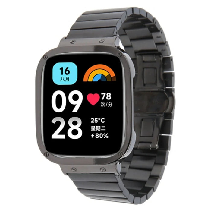 For Xiaomi Redmi Watch 3 Lite Stainless Steel Replacement Strap with Metal Watch Case - Black - 1