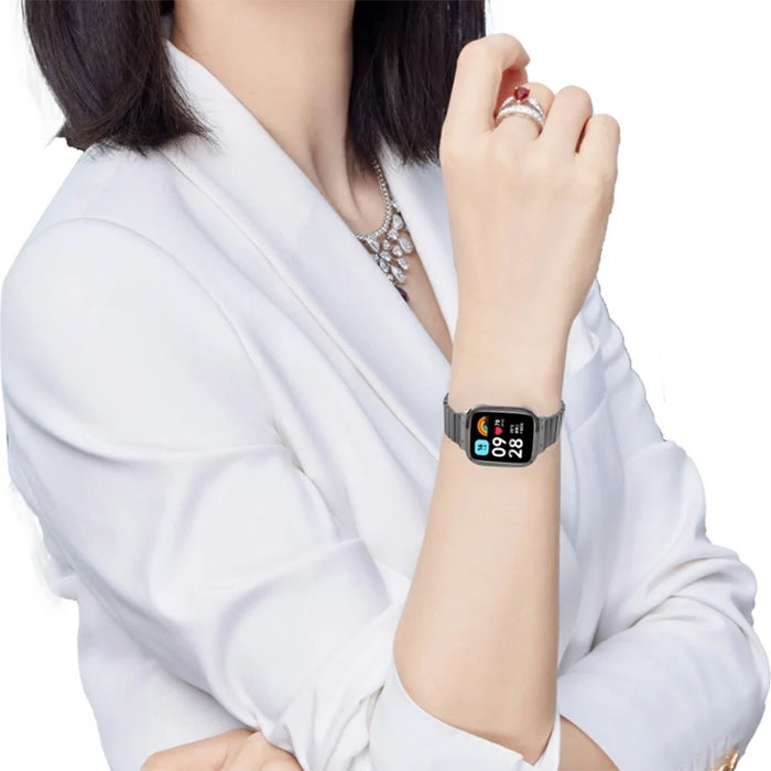 For Xiaomi Redmi Watch 3 Lite Stainless Steel Replacement Strap with Metal Watch Case - Black - 4