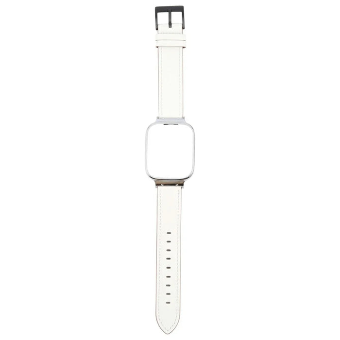 For Xiaomi Redmi Watch 3 Lite Top Layer Cowhide Leather Replacement Strap with Metal Watch Case - White - 2