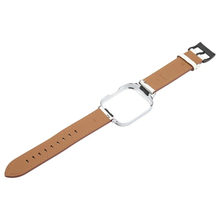 For Xiaomi Redmi Watch 3 Lite Top Layer Cowhide Leather Replacement Strap with Metal Watch Case - White - 3