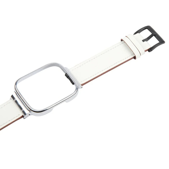 For Xiaomi Redmi Watch 3 Lite Top Layer Cowhide Leather Replacement Strap with Metal Watch Case - White - 4